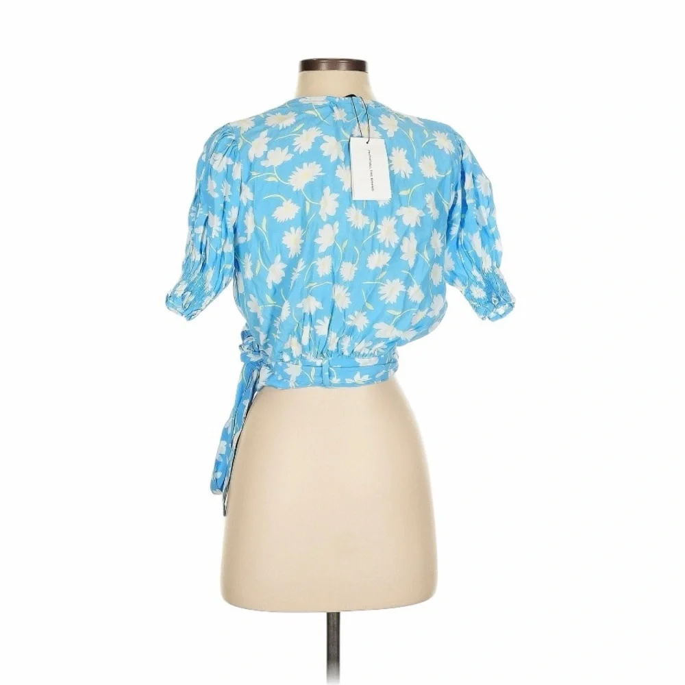 Faithfull the Brand Blue and White Floral Wrap Crop Blouse